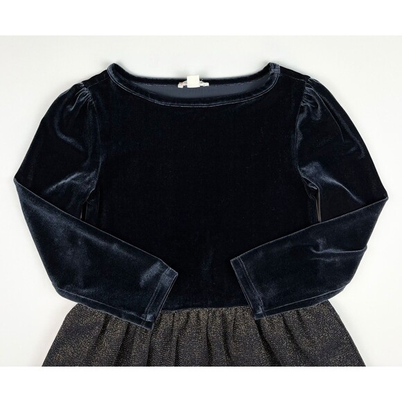 Crewcuts J. Crew Long Sleeve Navy Gold Velvet Dress Holiday Christmas, Size 7 - Picture 3 of 5